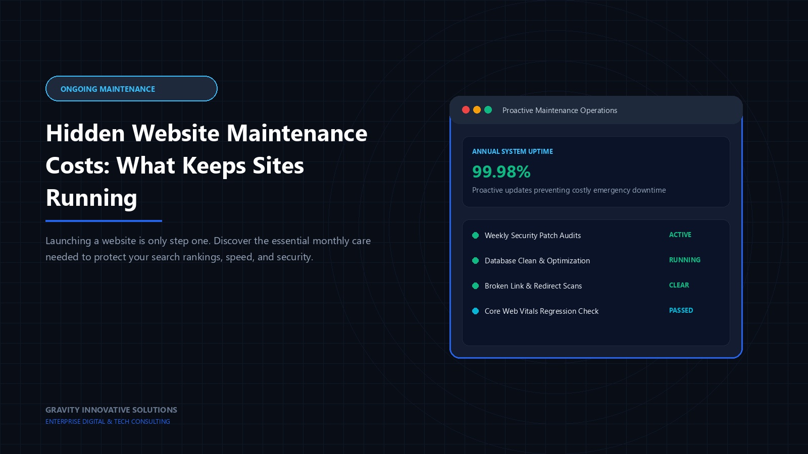 Tech illustration showing proactive automated maintenance dashboard and real-time health diagnostics