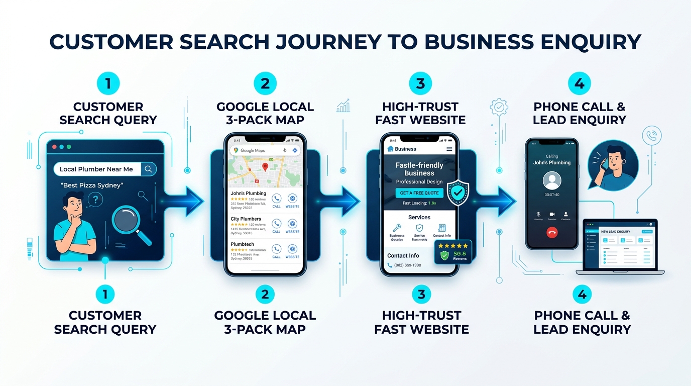 Customer search journey to business enquiry process diagram